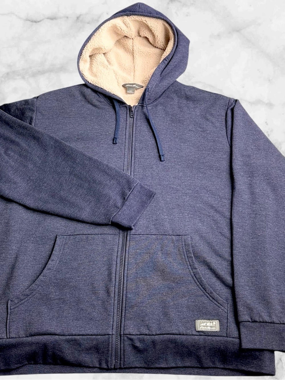 Eddie Bauer Men’s L Sherpa Fleece Lined Full Zip Hoodie Blue Heavyweight Jacket